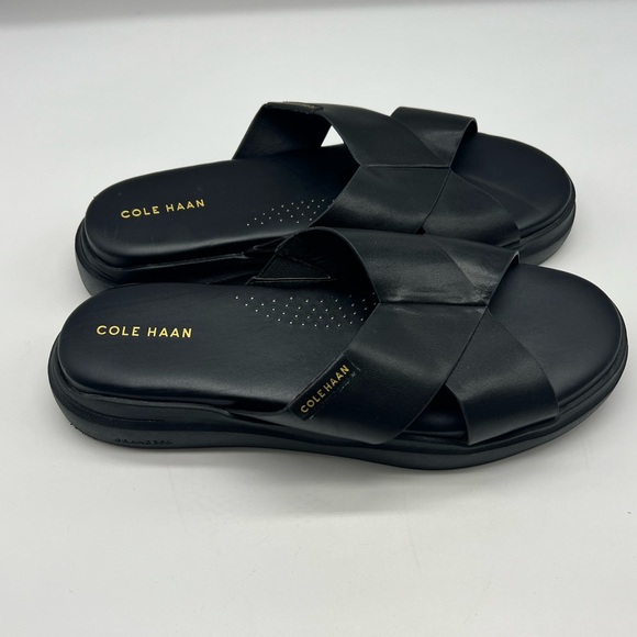 Cole Haan - Grandpro Rally Criss Cross Slide Black Leather Sandal Size 9 - Picture 3 of 15